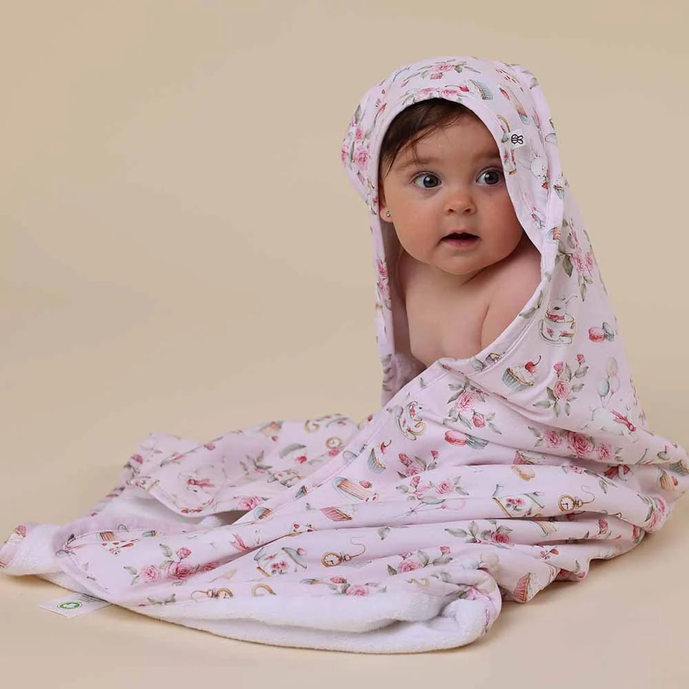 Alice's Tea Party Organic Baby Towel & Wash Cloth Set - Image 4