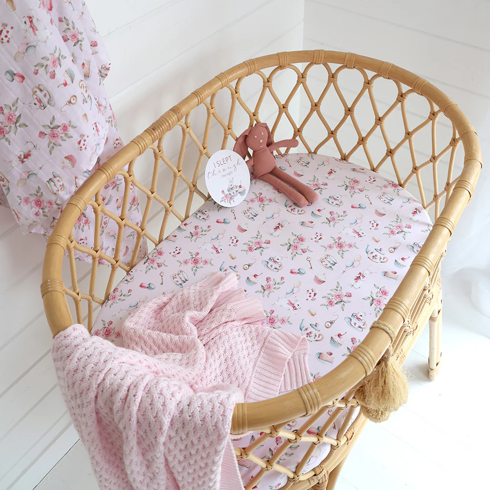 Alice’s Tea Party Organic Bassinet Sheet / Change Pad Cover - Image 3