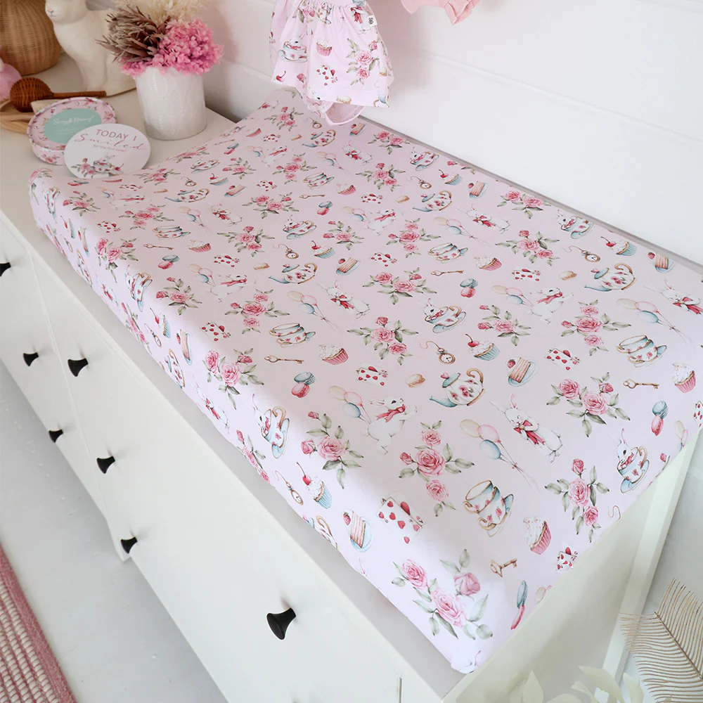 Alice’s Tea Party Organic Bassinet Sheet / Change Pad Cover - Image 4