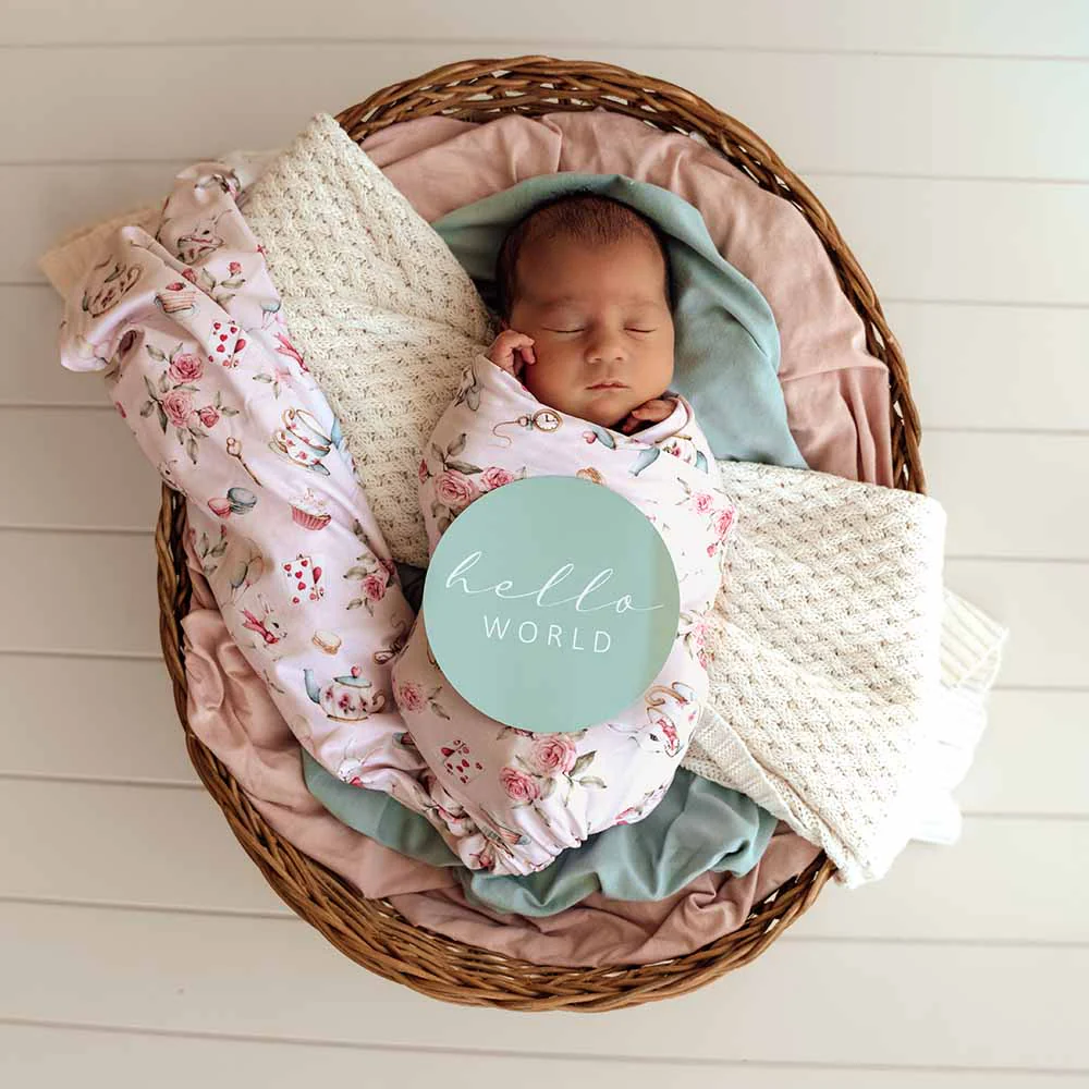 Alice’s Tea Party Organic Jersey Wrap & Topknot Set - Image 4