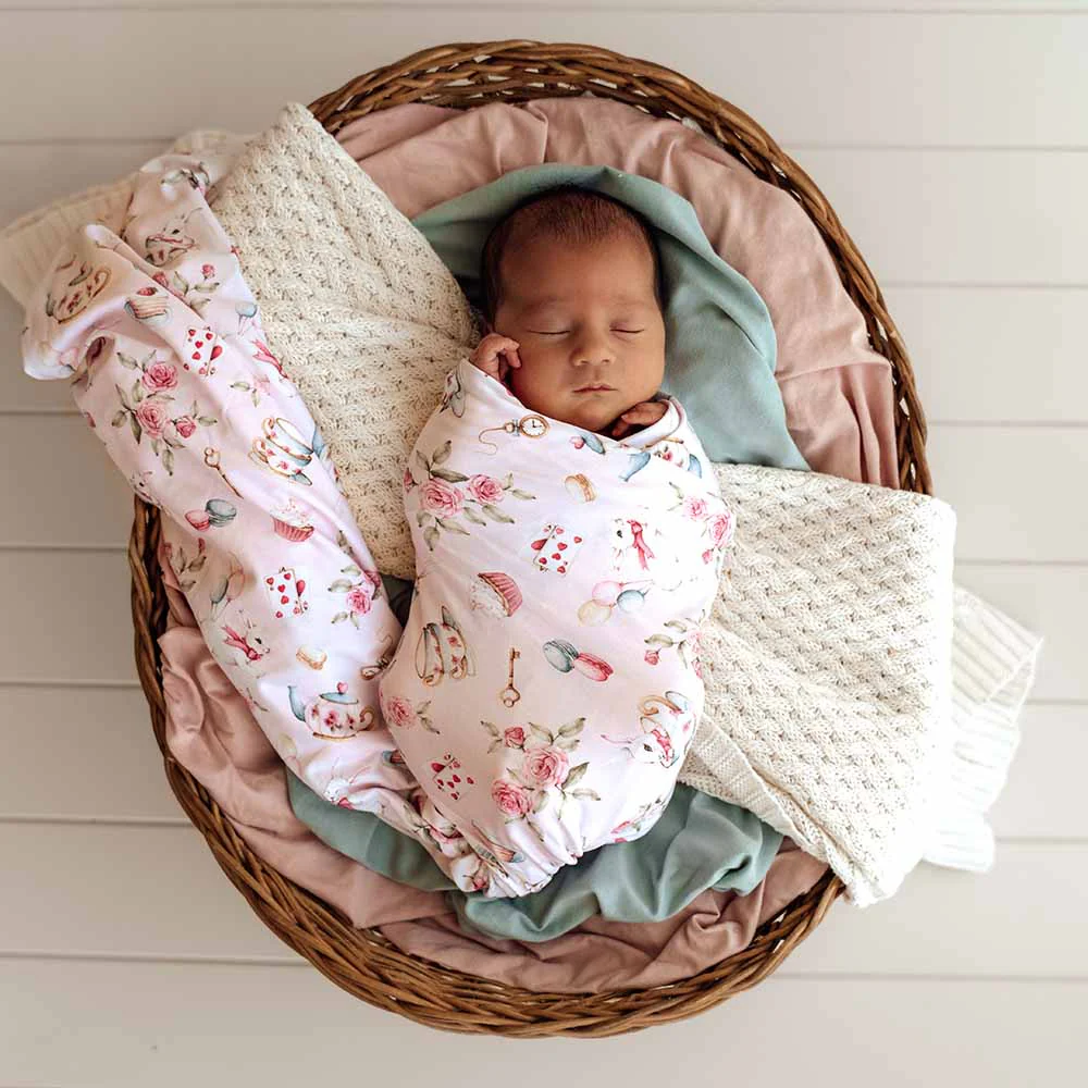 Alice’s Tea Party Organic Jersey Wrap & Topknot Set - Image 5