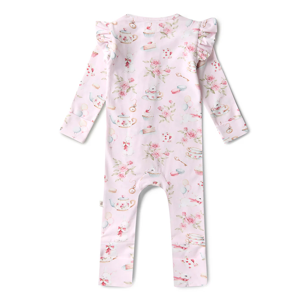 Alice’s Tea Party Organic Snugglesuit Convertible Romper with Frill - Image 5