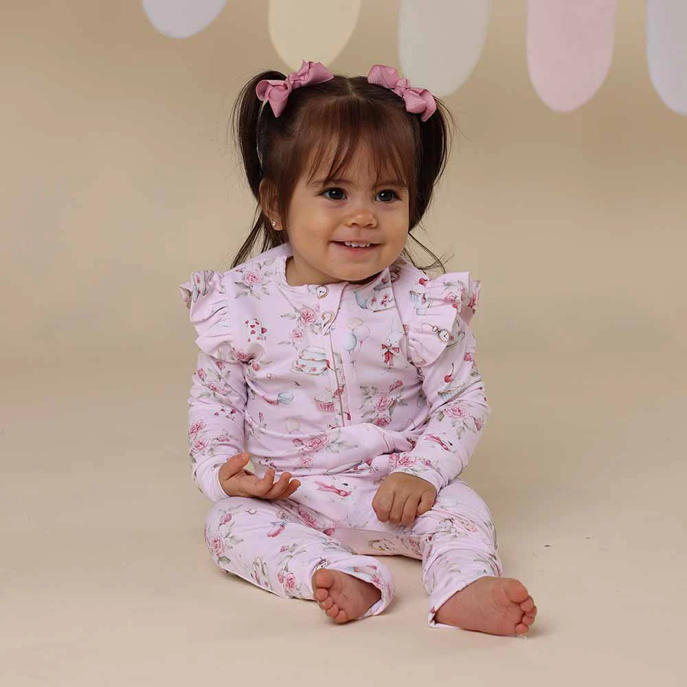 Alice’s Tea Party Organic Snugglesuit Convertible Romper with Frill - Image 6