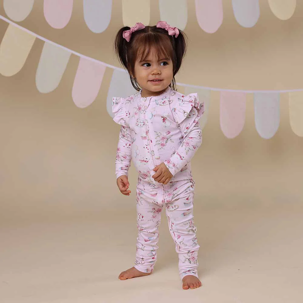 Alice’s Tea Party Organic Snugglesuit Convertible Romper with Frill - Image 8