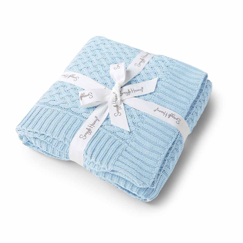 Baby Blue Diamond Knit Organic Baby Blanket - Image 2