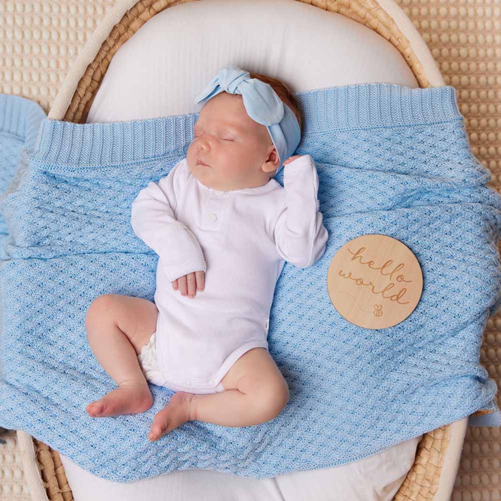 Baby Blue Diamond Knit Organic Baby Blanket - Image 5