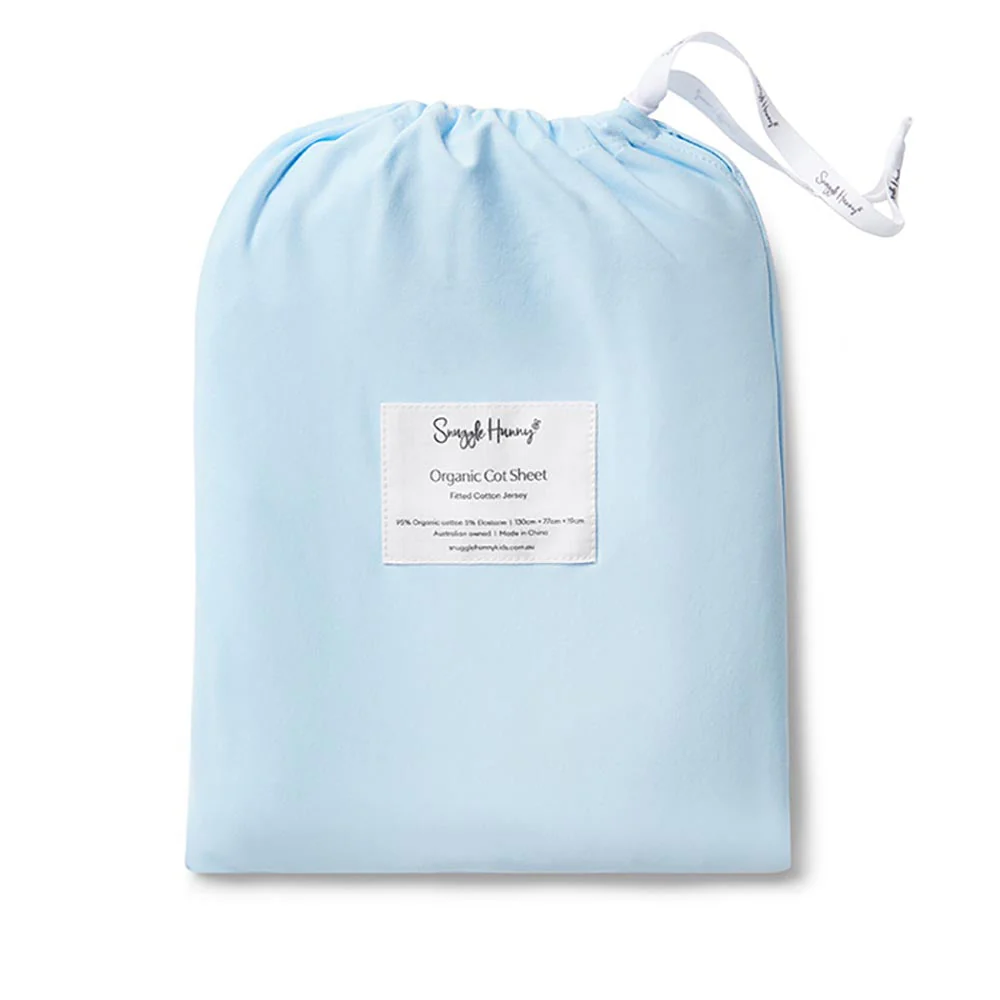 Baby Blue Organic Fitted Cot Sheet - Image 3