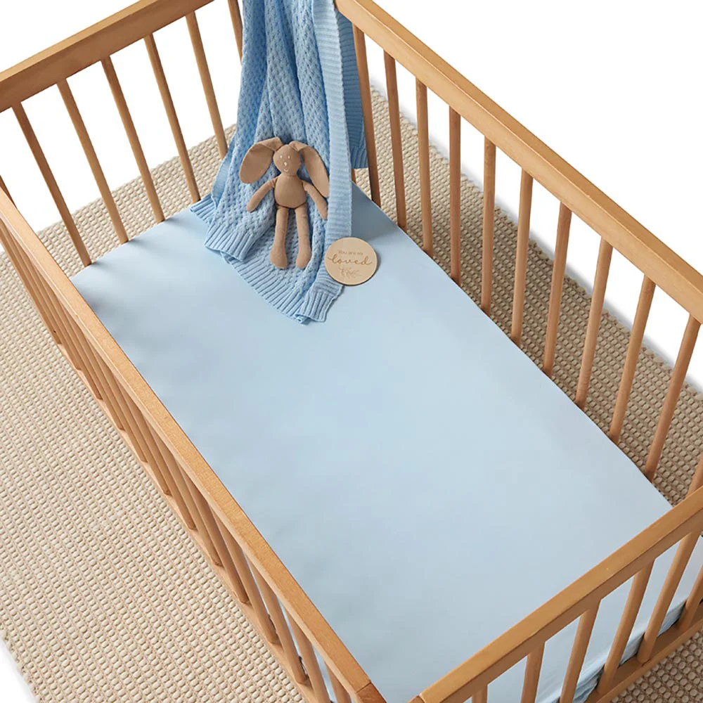 Baby Blue Organic Fitted Cot Sheet - Image 5