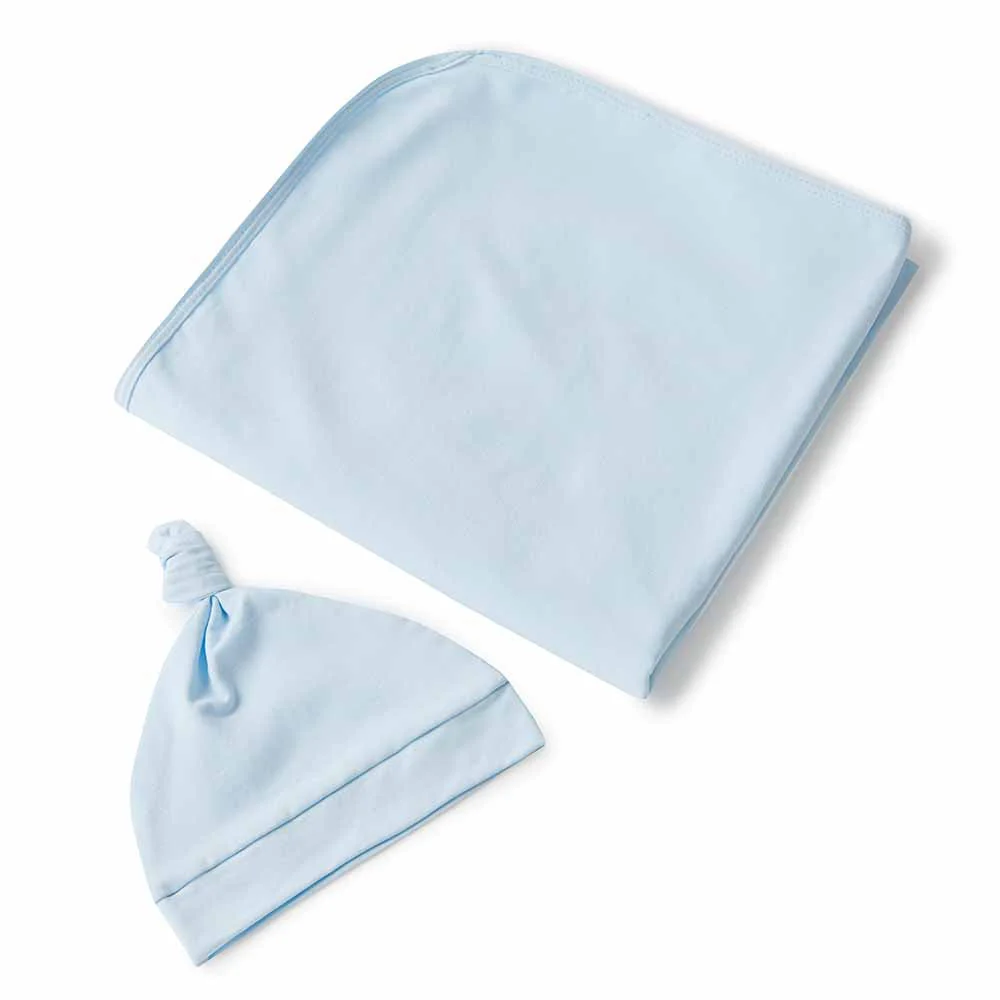 Baby Blue Organic Jersey Wrap & Beanie Set - Image 2