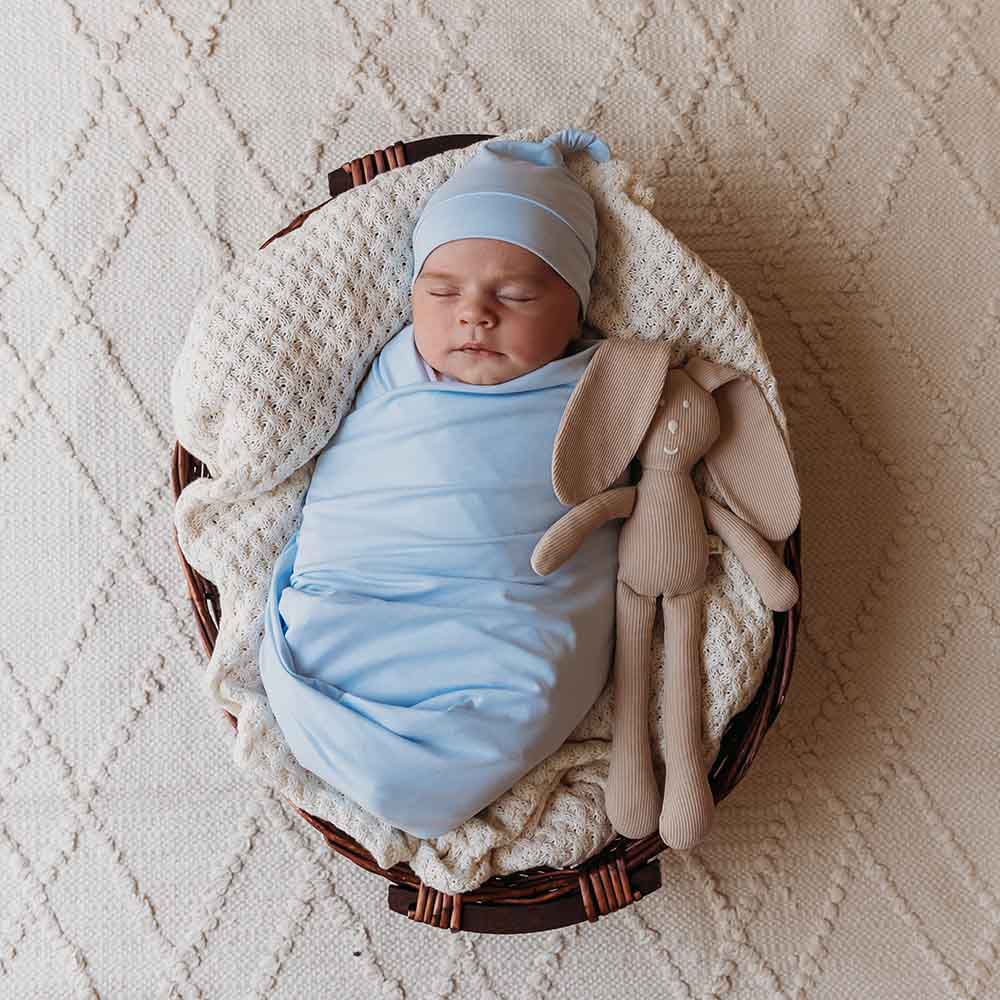 Baby Blue Organic Jersey Wrap & Beanie Set - Image 3