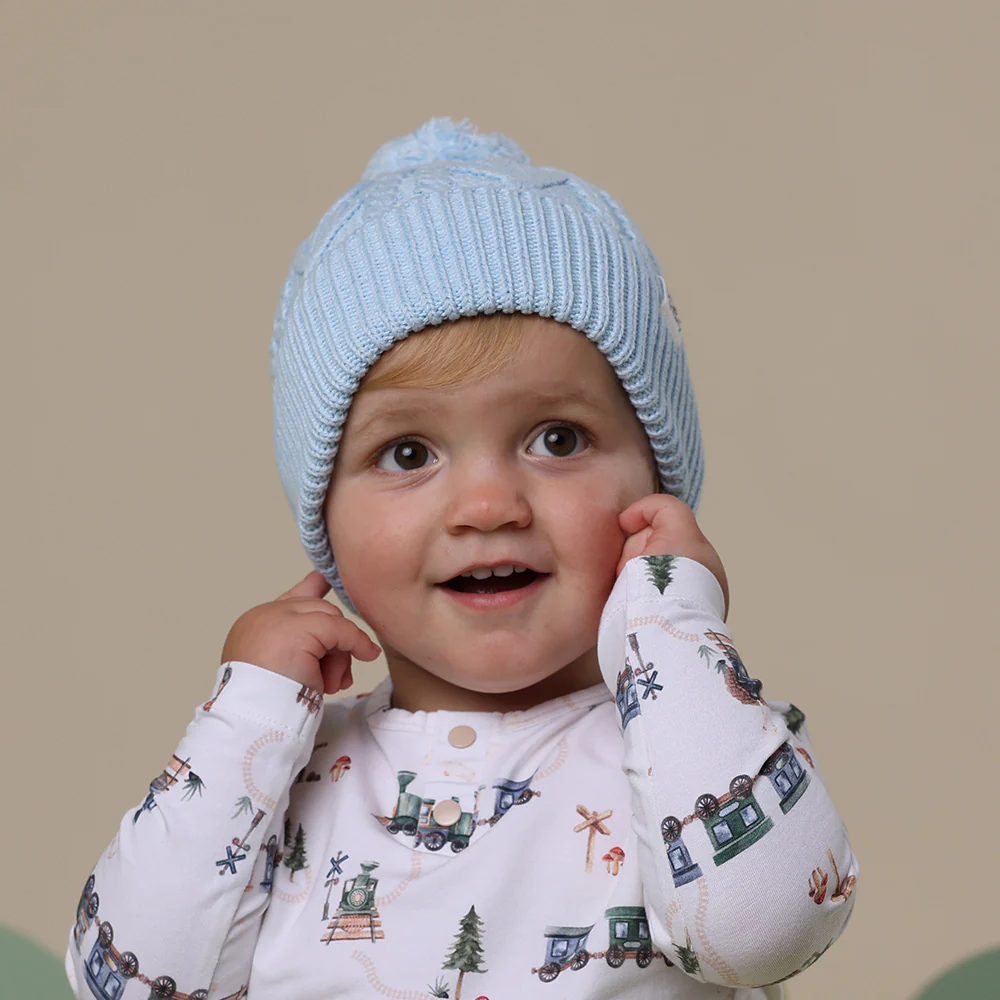 Baby Blue Organic Baby Knit Beanie - Image 3
