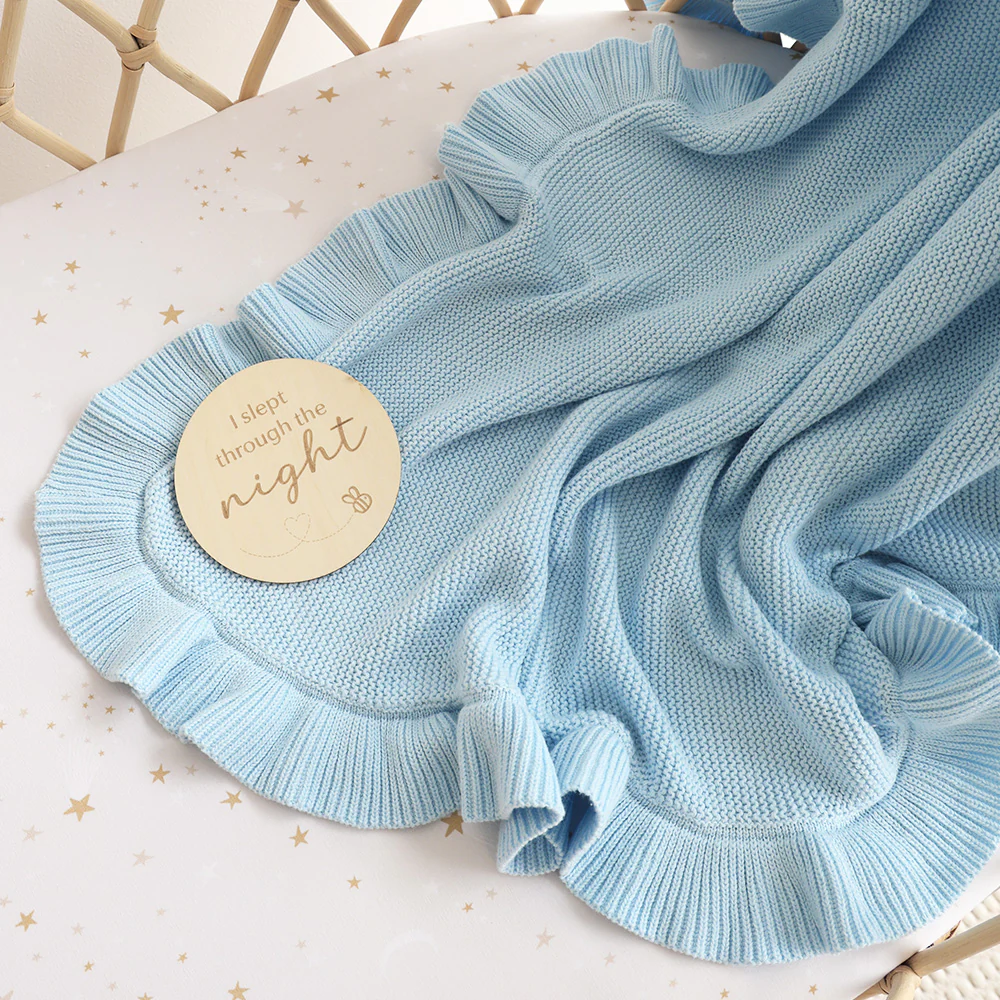 Baby Blue Ruffle Knit Organic Baby Blanket - Image 5