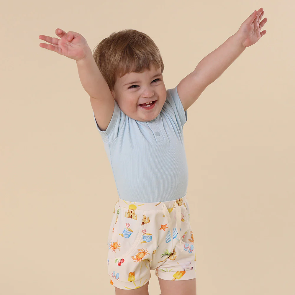 Baby Blue Short Sleeve Organic Bodysuit - Image 3