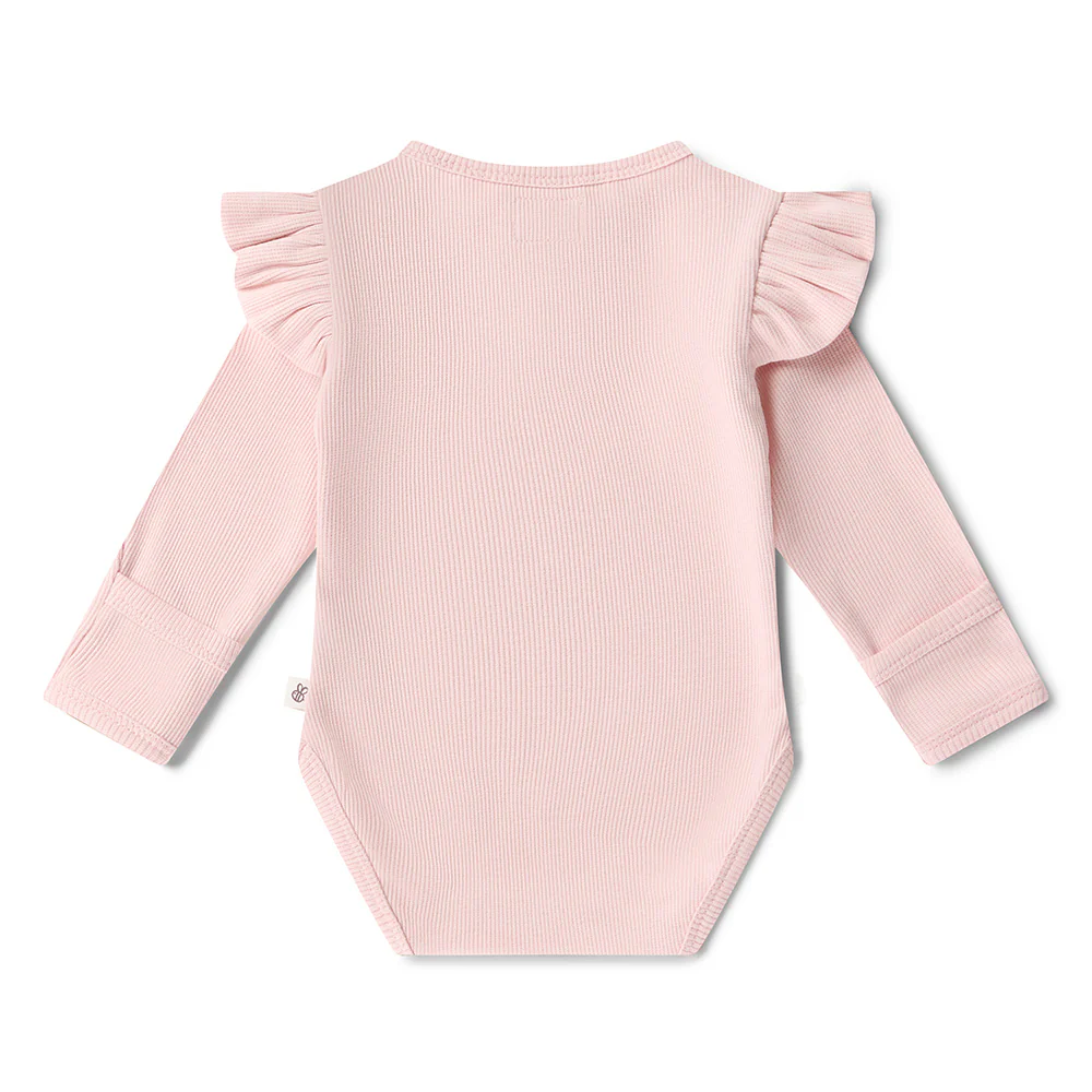 Baby Pink Long Sleeve Organic Bodysuit with Frill - Image 3