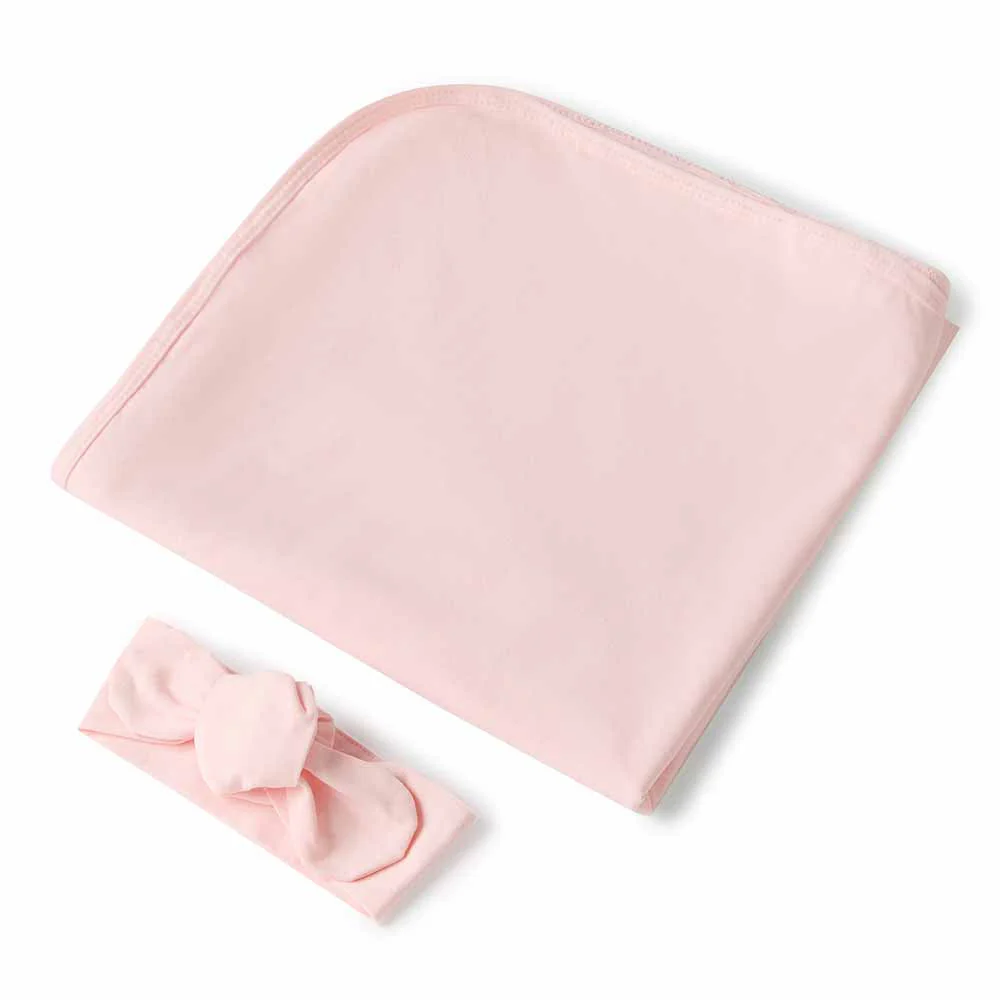 Baby Pink Organic Jersey Wrap & Topknot Set - Image 2