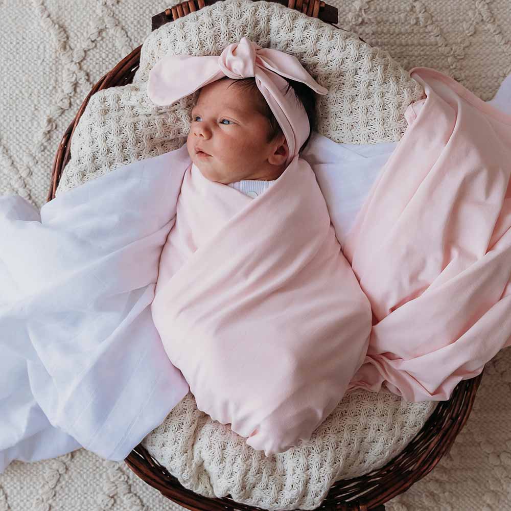 Baby Pink Organic Jersey Wrap & Topknot Set - Image 7
