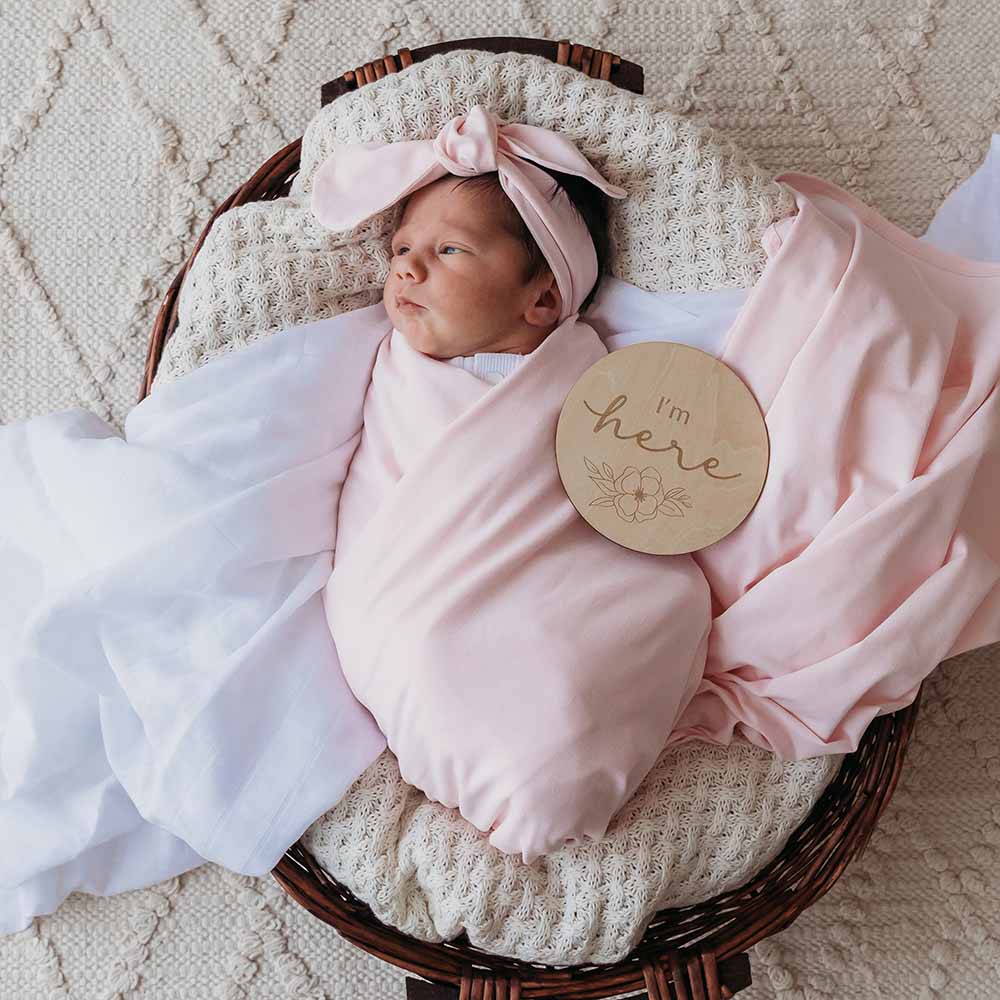 Baby Pink Organic Jersey Wrap & Topknot Set - Image 9