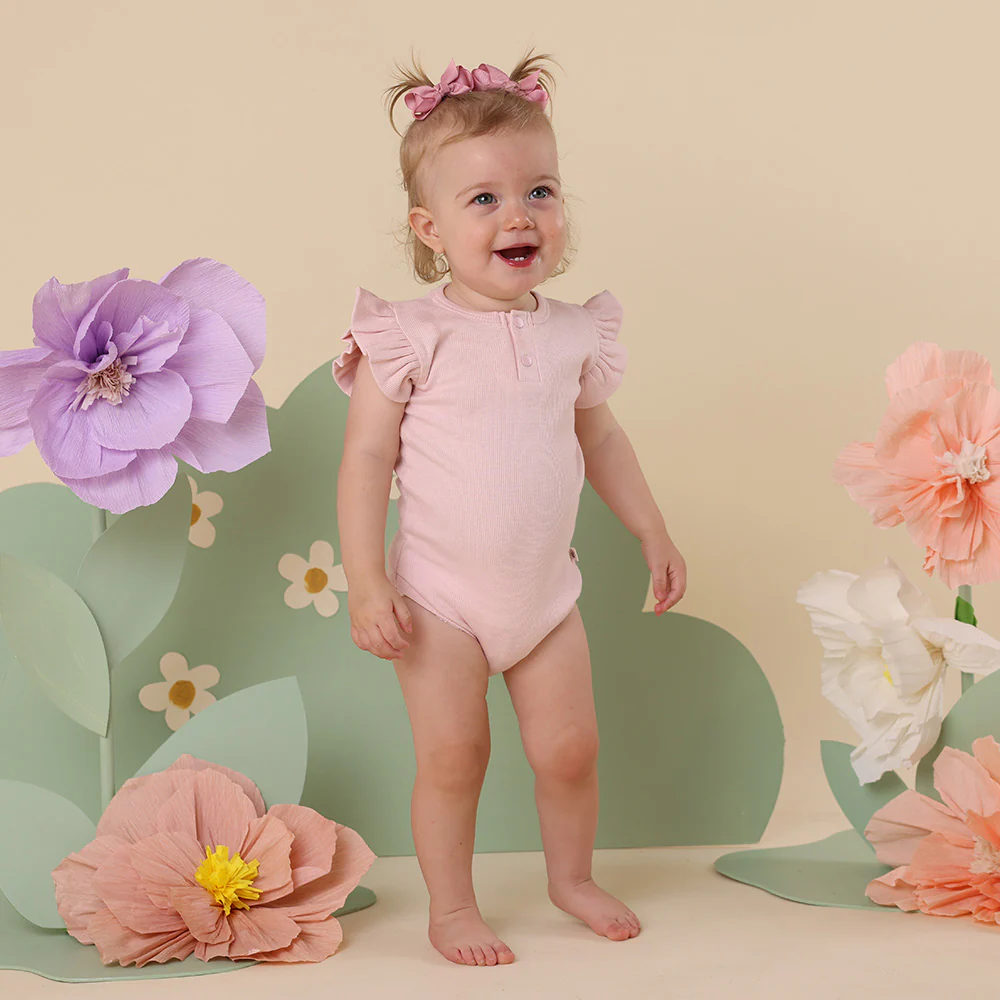 Baby Pink Short Sleeve Organic Bodysuit with Frill - Image 10