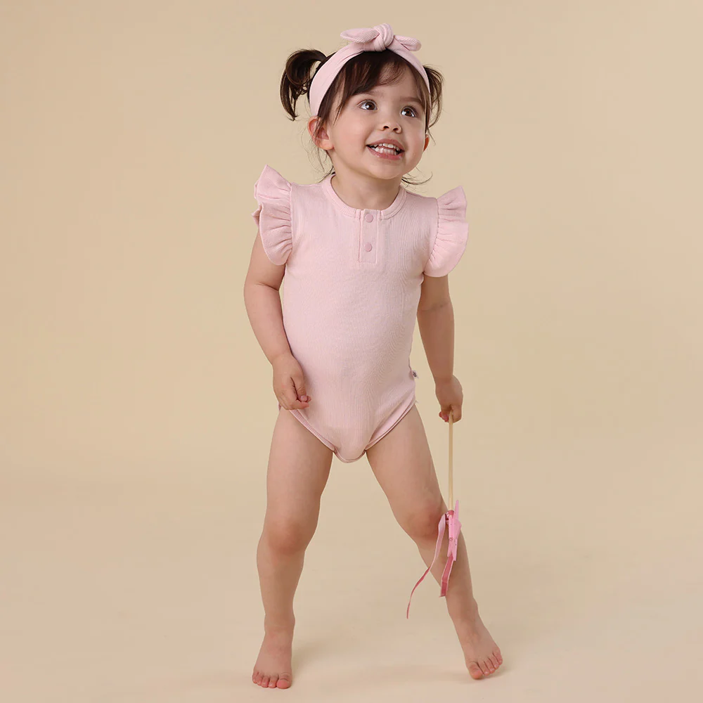 Baby Pink Short Sleeve Organic Bodysuit with Frill - Image 11