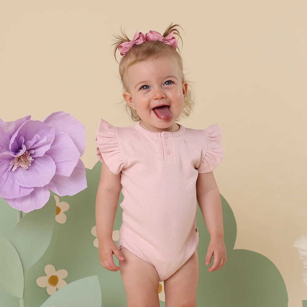 Baby Pink Short Sleeve Organic Bodysuit with Frill - Image 3