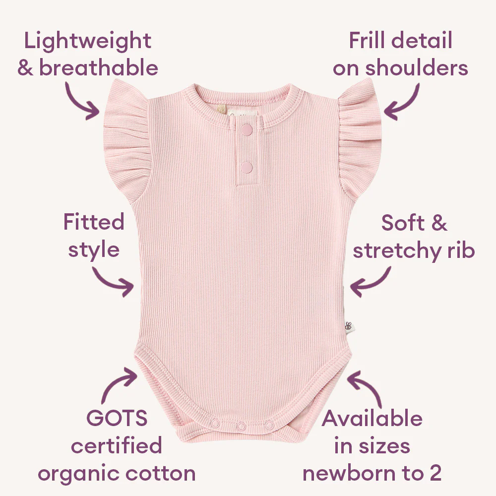 Baby Pink Short Sleeve Organic Bodysuit with Frill - Image 6