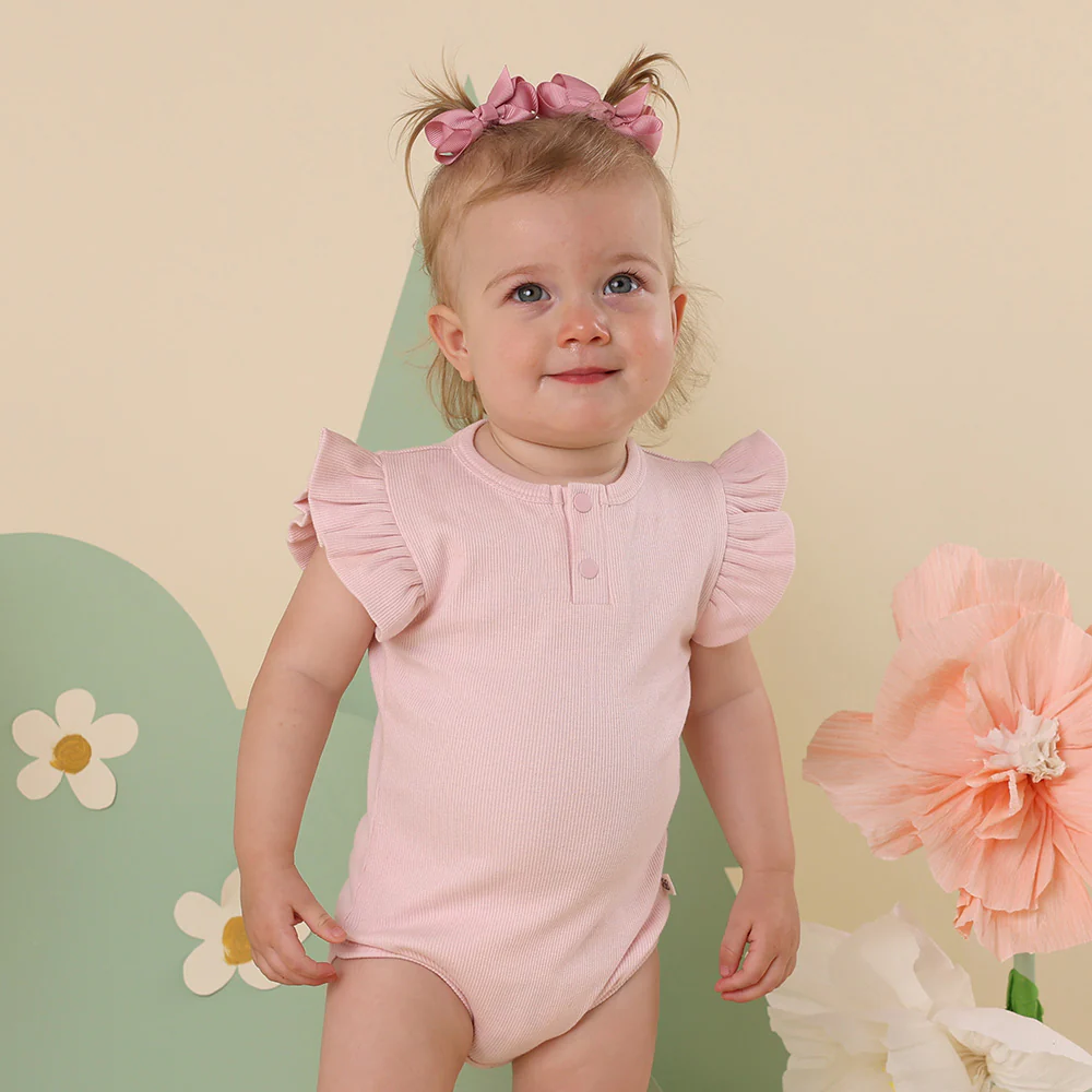 Baby Pink Short Sleeve Organic Bodysuit with Frill - Image 7