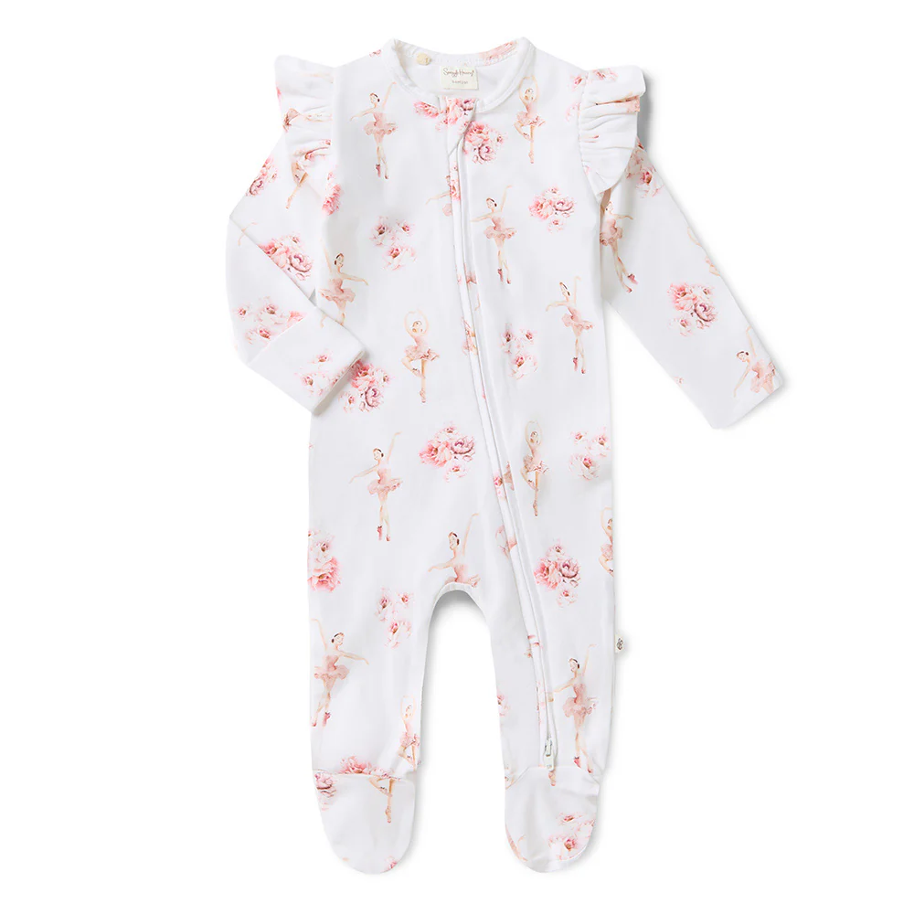 Ballerina Organic Snuggle Sleepsuit Zip Footie with Frill - Image 2