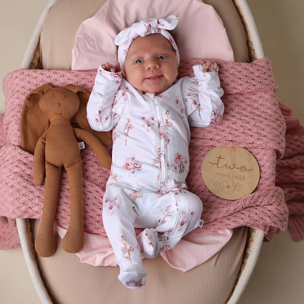 Ballerina Organic Snuggle Sleepsuit Zip Footie with Frill - Image 3