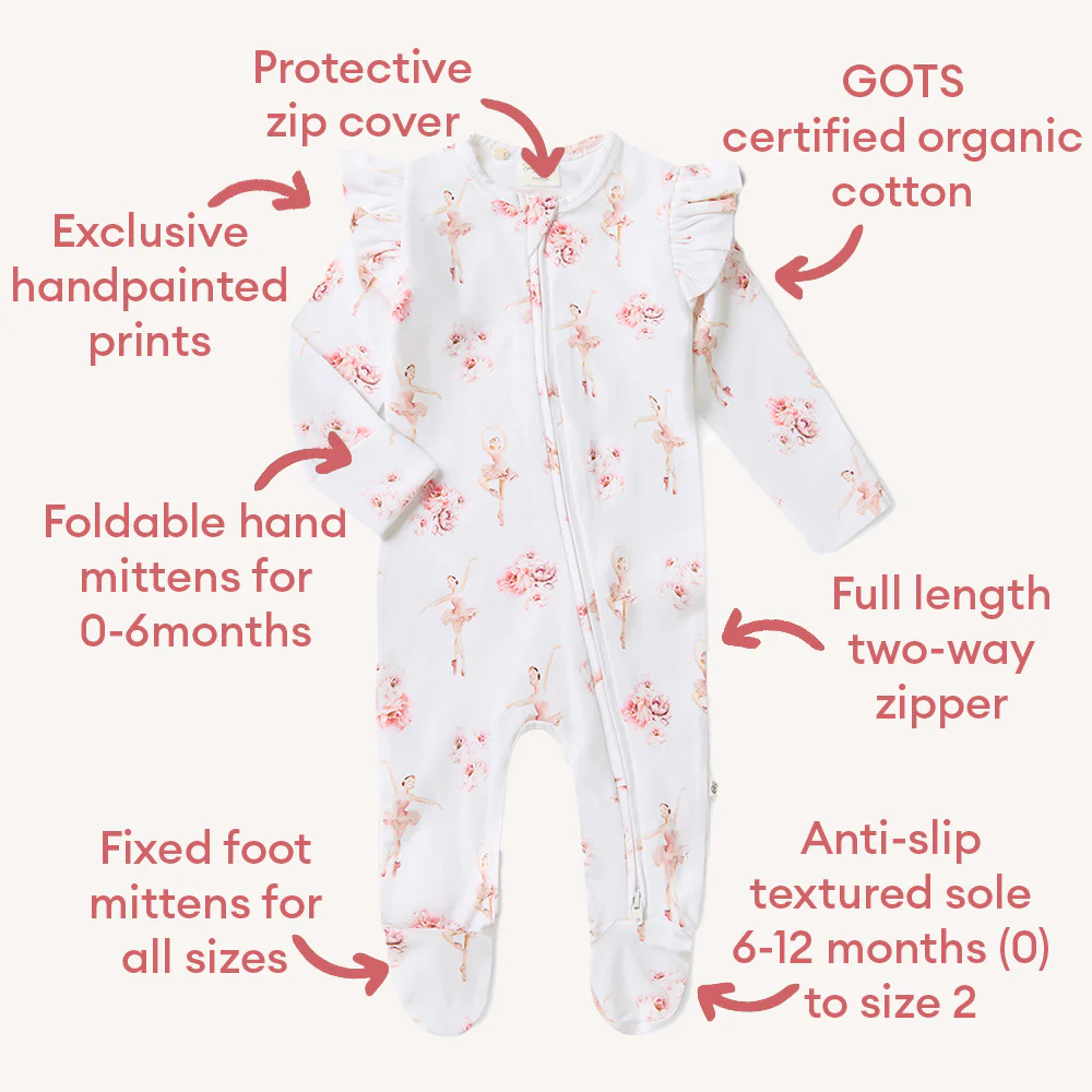 Ballerina Organic Snuggle Sleepsuit Zip Footie with Frill - Image 4