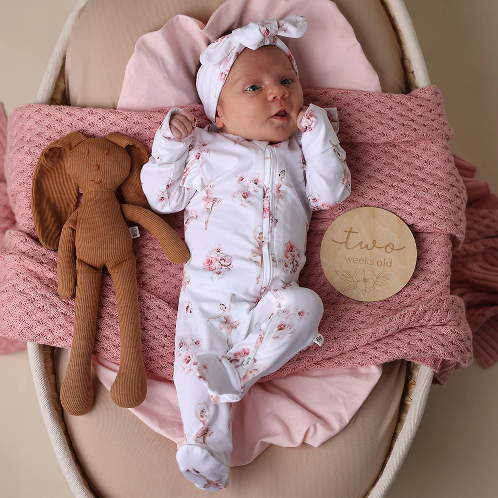 Ballerina Organic Snuggle Sleepsuit Zip Footie with Frill - Image 5