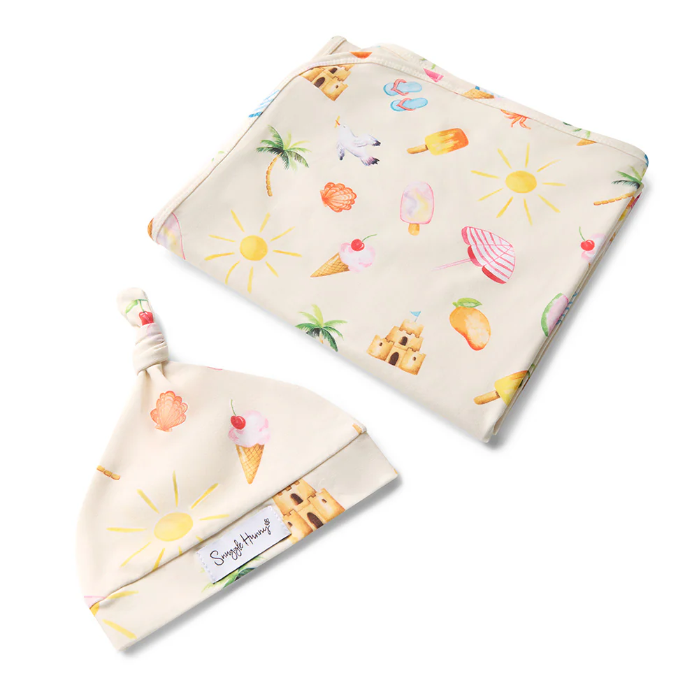Beach Fun Organic Jersey Wrap & Beanie Set - Image 2