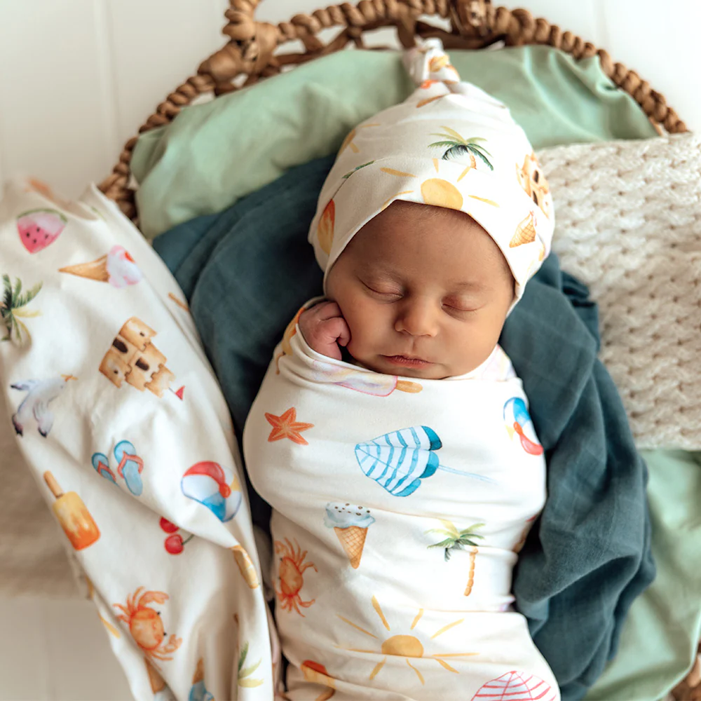 Beach Fun Organic Jersey Wrap & Beanie Set - Image 3