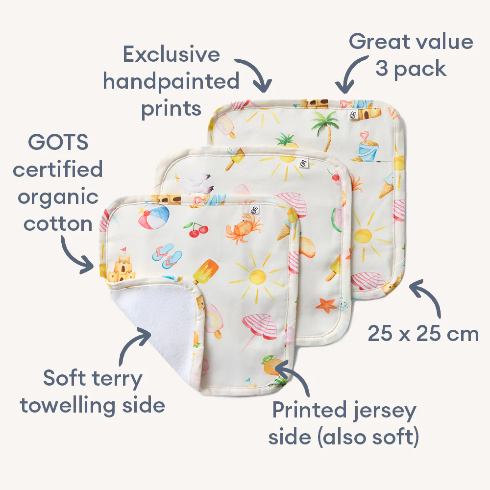 Beach Fun Organic Wash Cloths - 3 Pack - Image 2