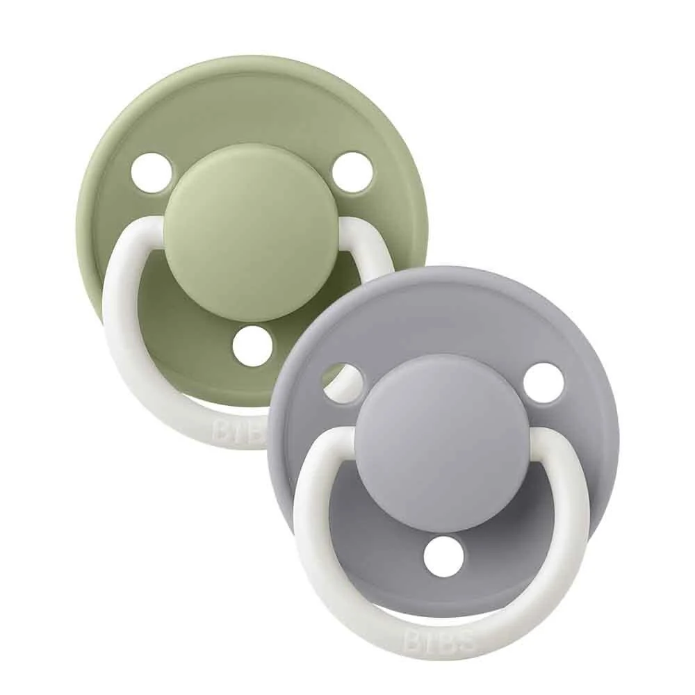 BIBS De Lux Silicone Night Glow Dummy 2 Pack - Sage/ Cloud - Image 2