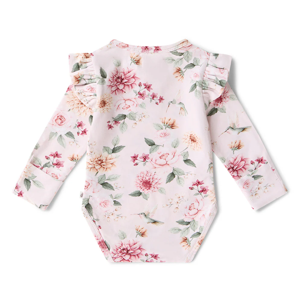 Birds & Blooms Long Sleeve Organic Bodysuit with Frill - Image 10