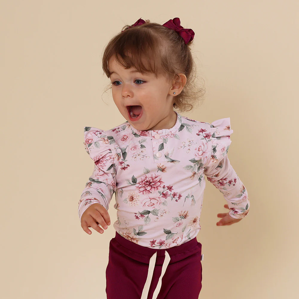 Birds & Blooms Long Sleeve Organic Bodysuit with Frill - Image 5