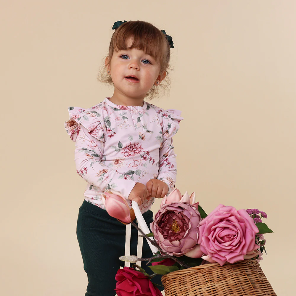 Birds & Blooms Long Sleeve Organic Bodysuit with Frill - Image 7