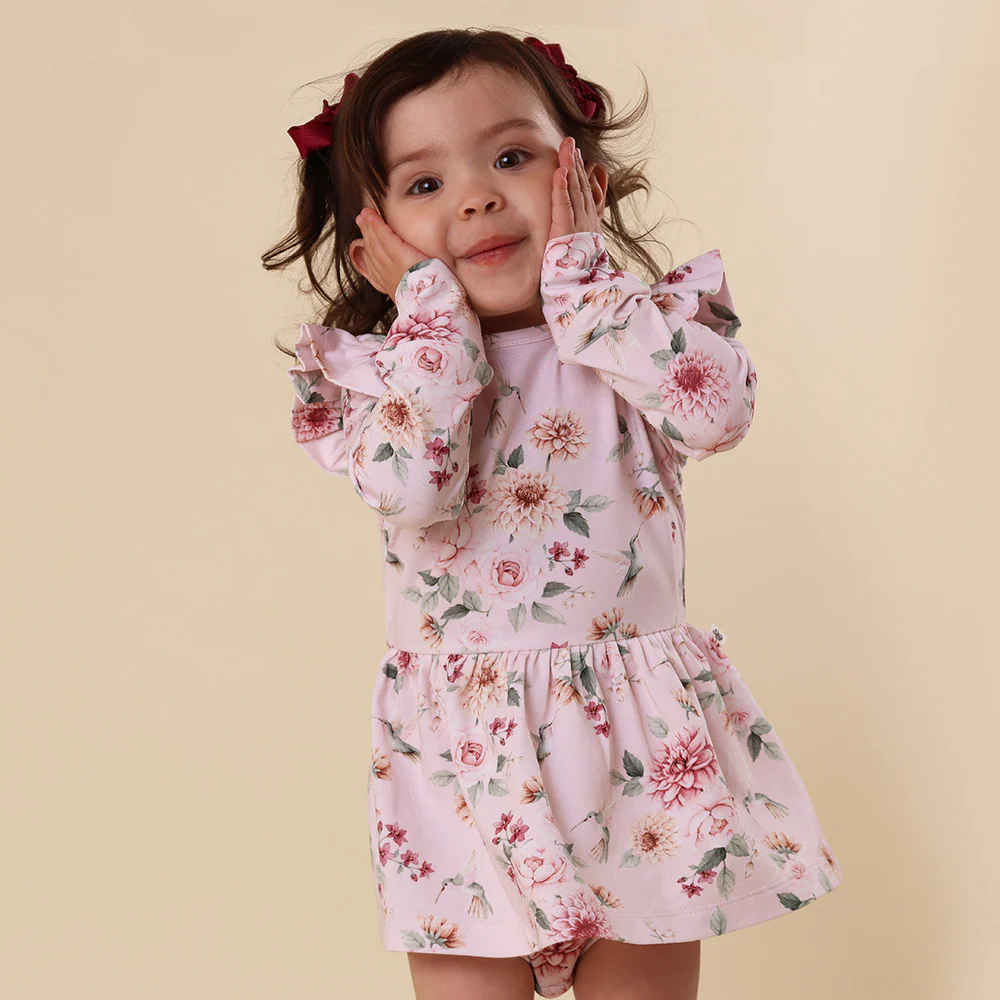 Birds & Blooms Long Sleeve Organic Dress - Image 4