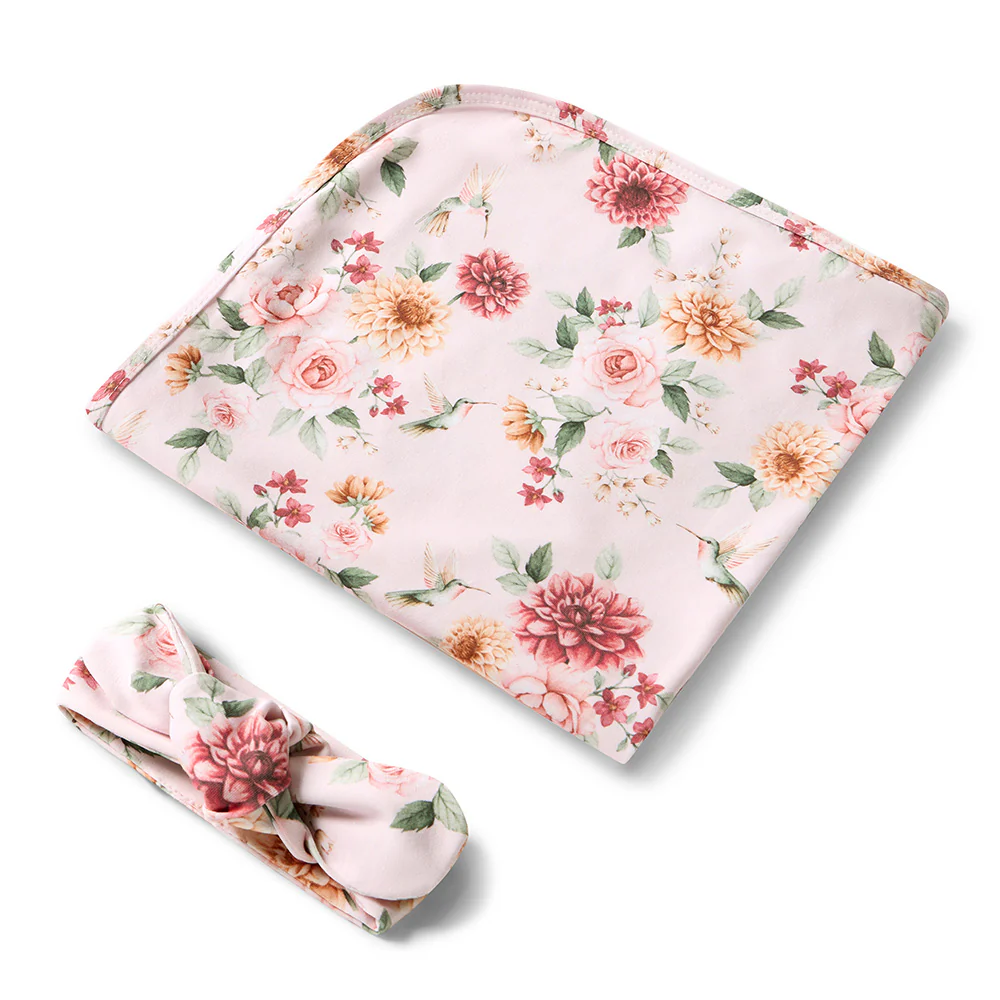 Birds & Blooms Organic Jersey Wrap & Topknot Set - Image 2