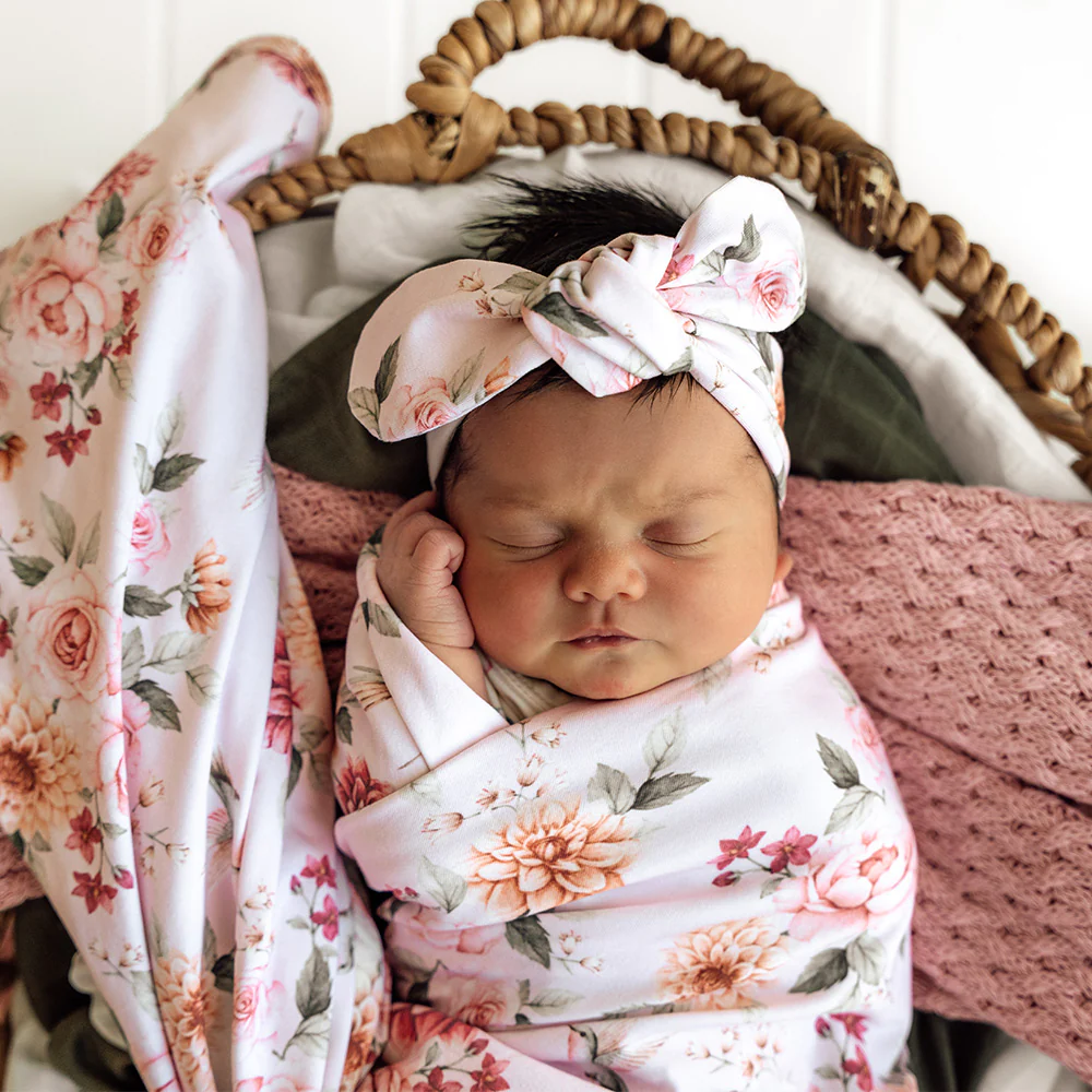 Birds & Blooms Organic Jersey Wrap & Topknot Set - Image 3
