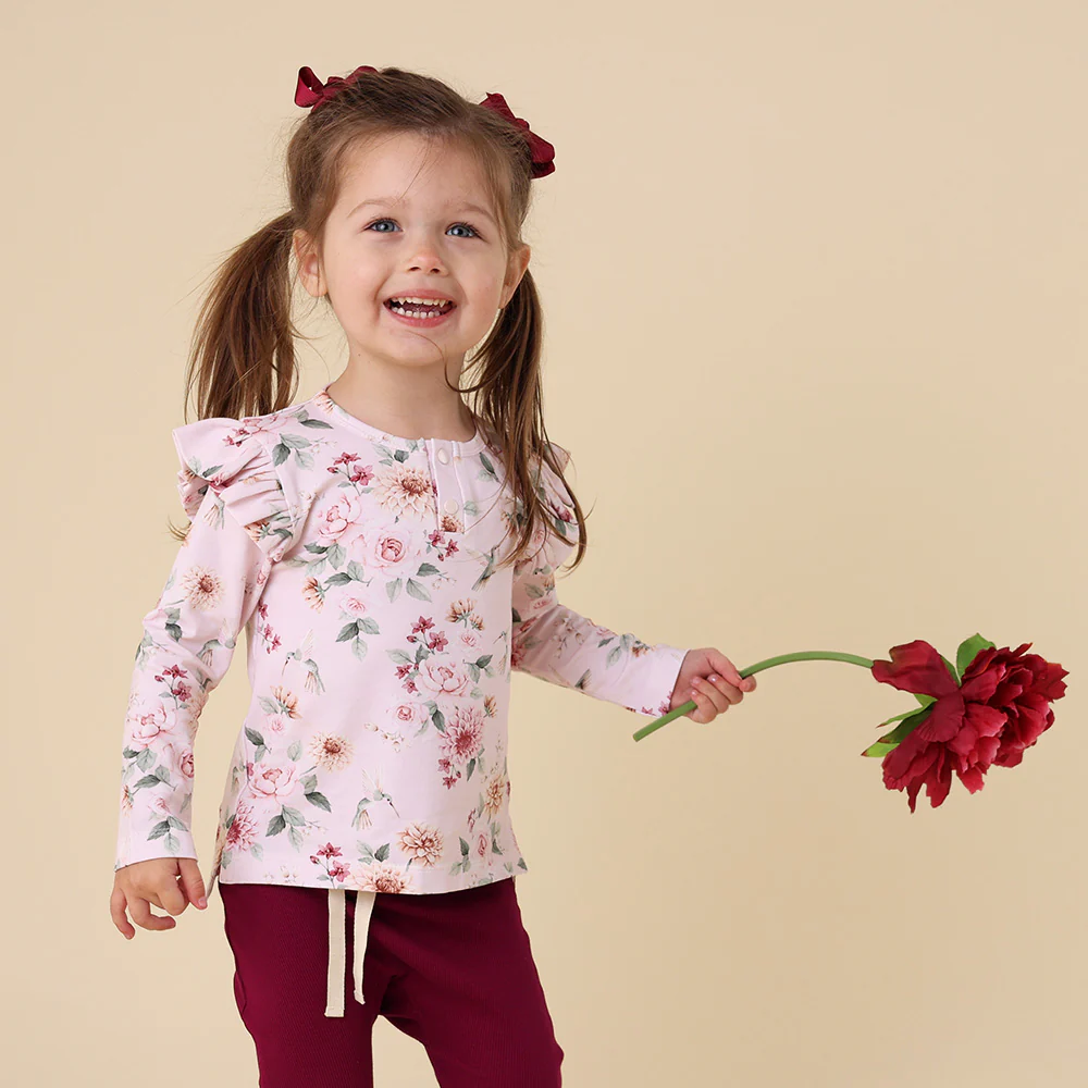 Birds & Blooms Organic Long Sleeve Top with Frill