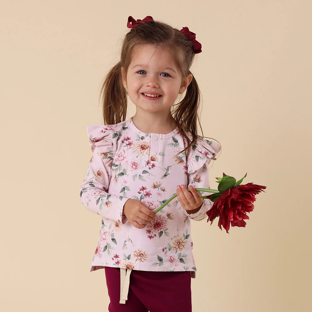 Birds & Blooms Organic Long Sleeve Top with Frill - Image 13