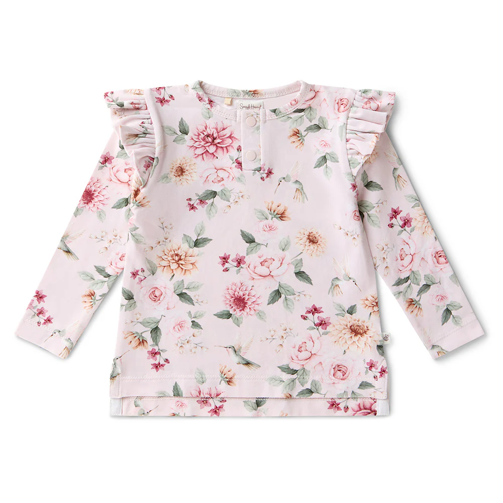 Birds & Blooms Organic Long Sleeve Top with Frill - Image 2