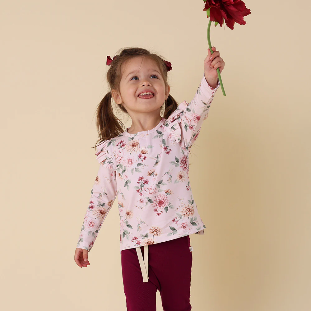 Birds & Blooms Organic Long Sleeve Top with Frill - Image 4