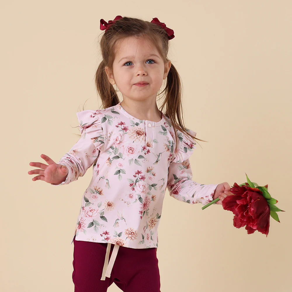 Birds & Blooms Organic Long Sleeve Top with Frill - Image 5