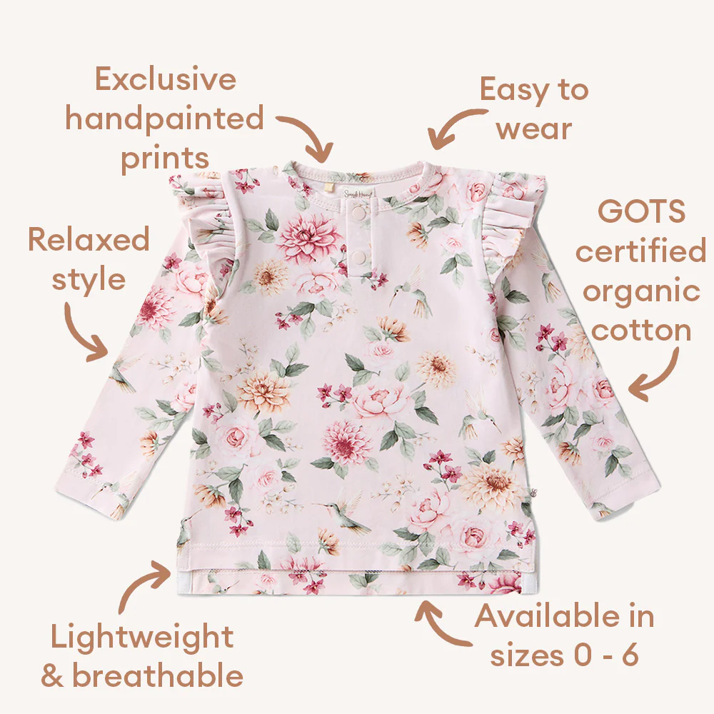 Birds & Blooms Organic Long Sleeve Top with Frill - Image 7