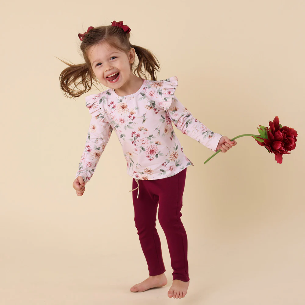 Birds & Blooms Organic Long Sleeve Top with Frill - Image 9