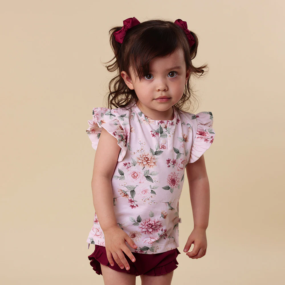 Birds & Blooms Organic Short Sleeve Top with Frill