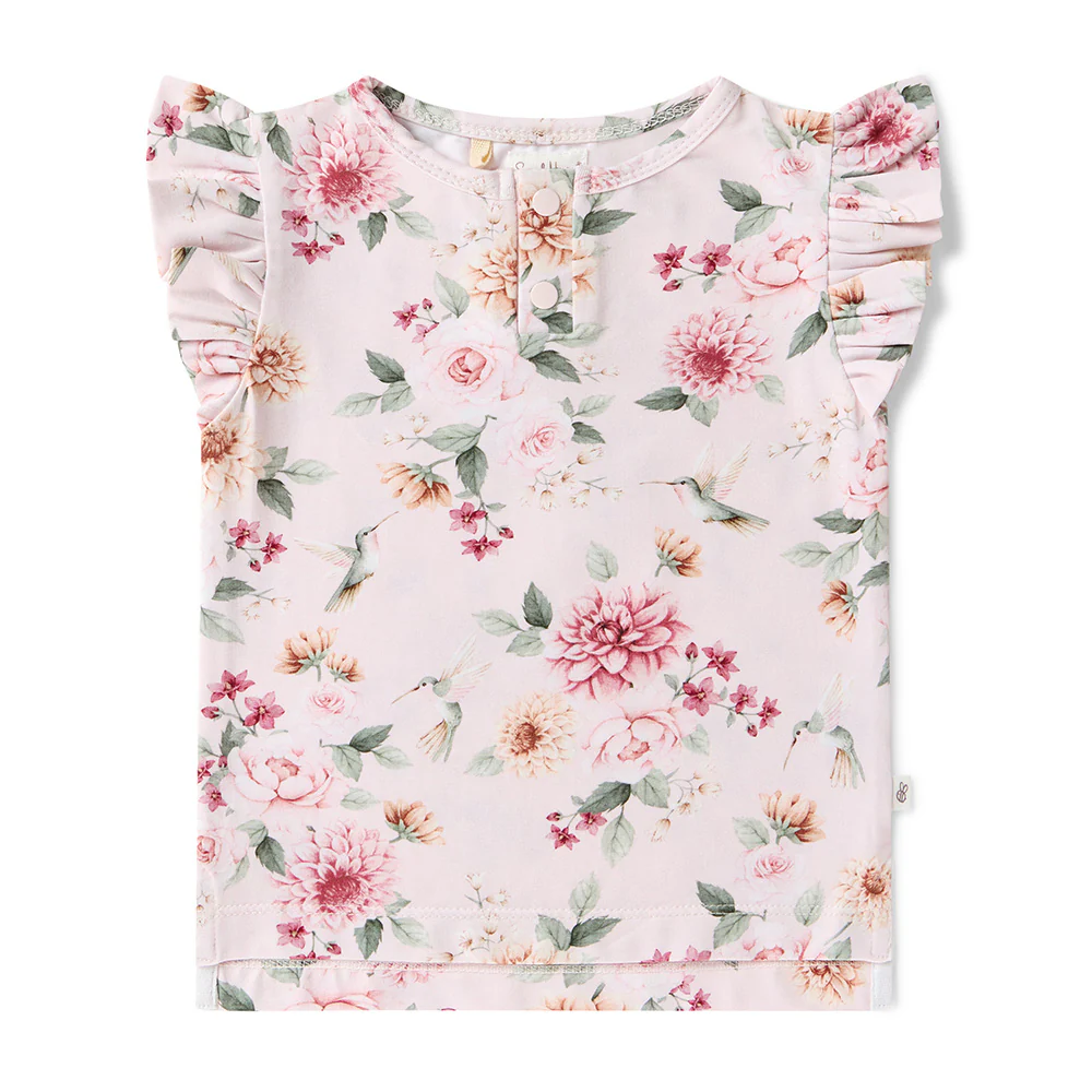 Birds & Blooms Organic Short Sleeve Top with Frill - Image 2