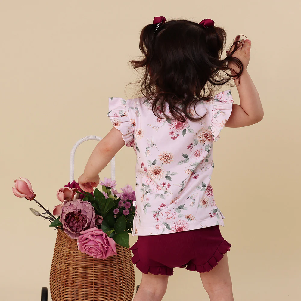 Birds & Blooms Organic Short Sleeve Top with Frill - Image 3